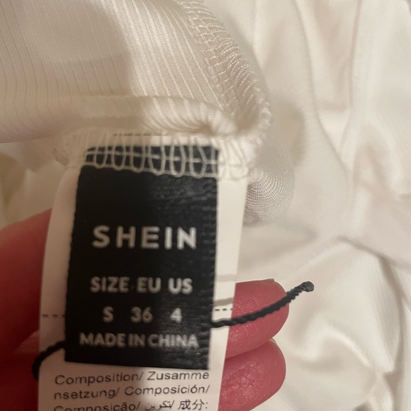 Brand New w tags White Ribbed Knit Feather Cuff Body Suit. Size Small. - Picture 5 of 5